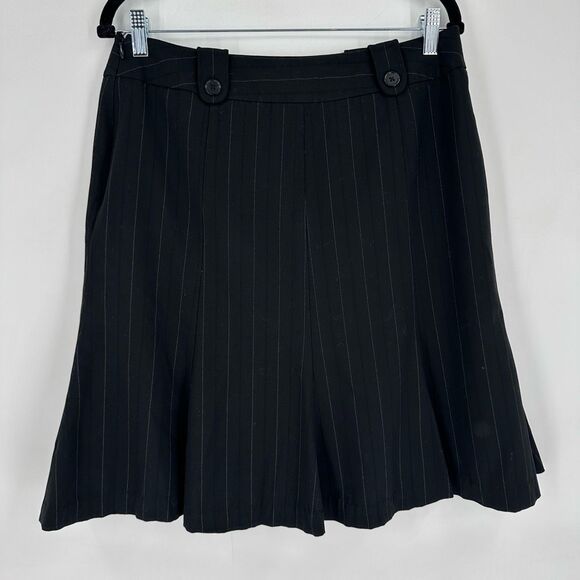 Vintage Y2K Black Button Pleated Striped Mini Skirt Size 10 Goth Punk Emo - Picture 2 of 9